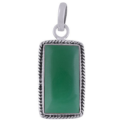 Authentic Wire Work Around Green Onyx Rectangle Shape 925 Sterling Solid Silver Pendant - R101841-13