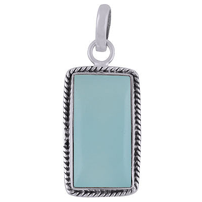 Authentic Wire Work Around Aqua Chalcedony Rectangle Shape 925 Sterling Solid Silver Pendant - R101841-14