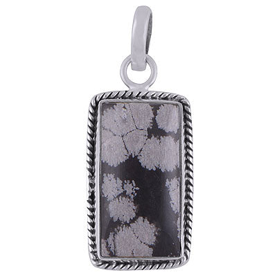 Authentic Wire Work Around Snowflake Obsidian Rectangle Shape 925 Sterling Solid Silver Pendant - R101841-15
