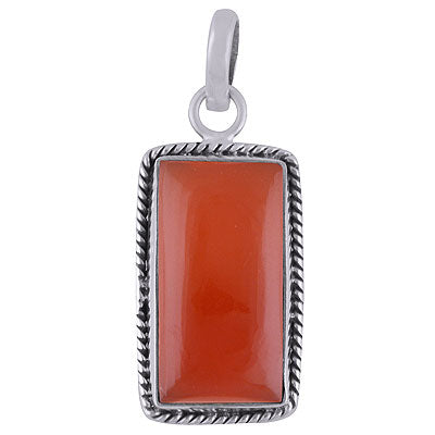 Authentic Wire Work Around Carnelian Rectangle Shape 925 Sterling Solid Silver Pendant - R101841-5