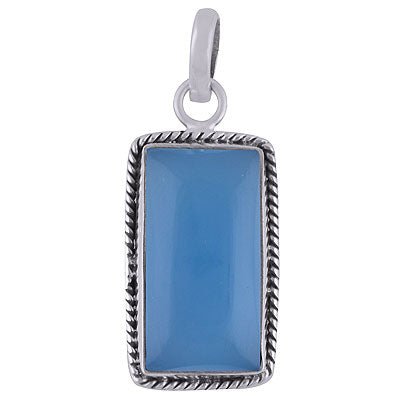 Authentic Wire Work Around Blue Chalcedony Rectangle Shape 925 Sterling Solid Silver Pendant - R101841-6