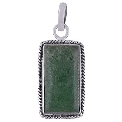 Authentic Wire Work Around Green Aventurine Rectangle Shape 925 Sterling Solid Silver Pendant - R101841-8