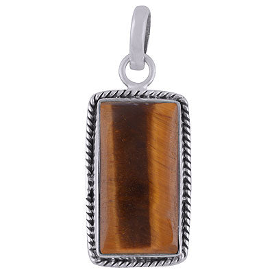 Authentic Wire Work Around Tiger's Eye Rectangle Shape 925 Sterling Solid Silver Pendant - R101841-9