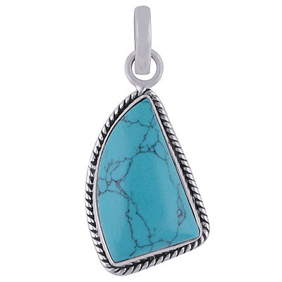 Authentic Wire Work Around Turquoise Fancy Shape 925 Sterling Solid Silver Pendant - R101842-2