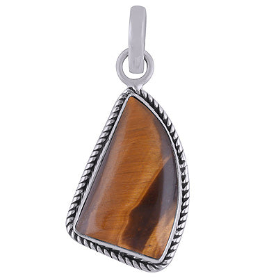Authentic Wire Work Around Tiger's Eye Fancy Shape 925 Sterling Solid Silver Pendant - R101842-9