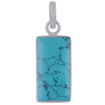 Beautiful Plain Collet Turquoise Rectangle Shape 925 Sterling Solid Silver Pendant - R101845-2