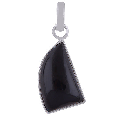 Stunning Plain Collet Black Onyx Quarter Circle Shape 925 Sterling Solid Silver Pendant - R101846-10