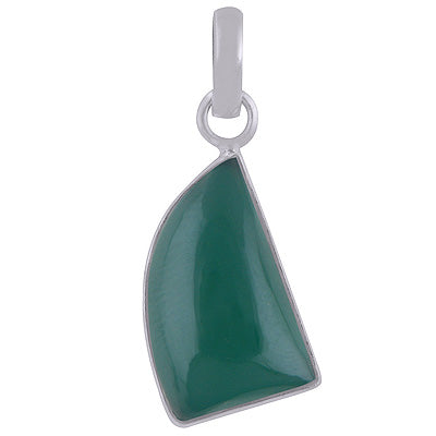 Stunning Plain Collet Green Onyx Quarter Circle Shape 925 Sterling Solid Silver Pendant - R101846-4
