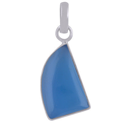 Stunning Plain Collet Blue Chalcedony Quarter Circle Shape 925 Sterling Solid Silver Pendant - R101846-5