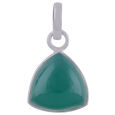 Beautiful Plain Collet Green Onyx Triangle Shape 925 Sterling Solid Silver Pendant - R101847-6