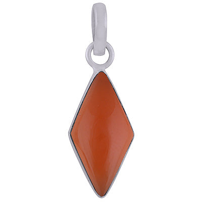 Stunning Plain Collet Carnelian Rhombus Shape 925 Sterling Solid Silver Pendant - R101848-6