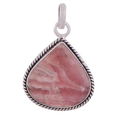 Stunning Textured Wire Around Rhodochrosite Pear Shape 925 Sterling Solid Silver Pendant - R101859-94