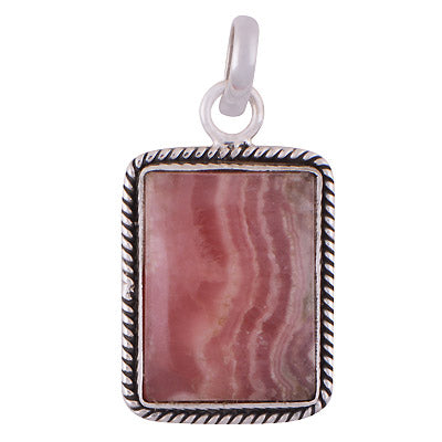 Stunning Textured Wire Around Rhodochrosite Rectangle Shape 925 Sterling Solid Silver Pendant - R101859-96