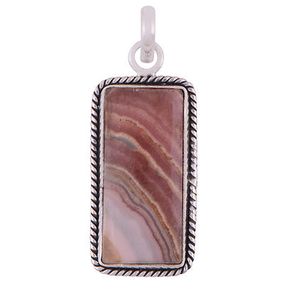 Stunning Textured Wire Around Rhodochrosite Rectangle Shape 925 Sterling Solid Silver Pendant - R101859-98