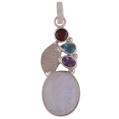 Alluring Four Stone Rainbow Moonstone,Garnet,Blue Topaz,Amethyst Oval Shape 925 Sterling Solid Silver Pendant - R101866-11