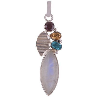 Alluring Four Stone Rainbow Moonstone,Garnet,Citrine,Blue Topaz Marquise Shape 925 Sterling Solid Silver Pendant - R101866-20