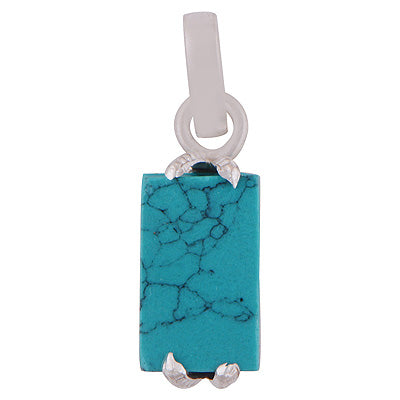 Alluring Seated Gemstone Turquoise Rectangle Shape 925 Sterling Solid Silver Pendant - R101878-5