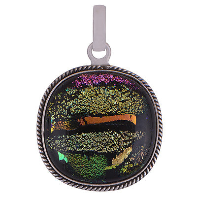Stunning Twisted wire Around Colorful Gemstone Dichroic Glass Irregular Shape 935 Sterling Solid Silver Pendant - R101882-11