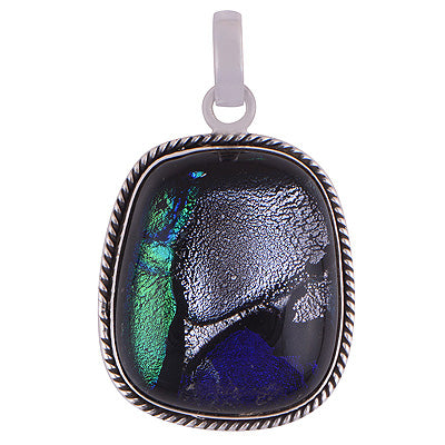 Stunning Twisted wire Around Colorful Gemstone Dichroic Glass Irregular Shape 936 Sterling Solid Silver Pendant - R101882-12