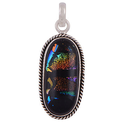 Stunning Twisted wire Around Colorful Gemstone Dichroic Glass Oval Shape 925 Sterling Solid Silver Pendant - R101882-21