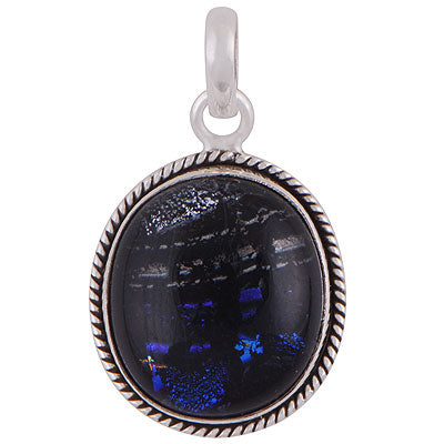 Stunning Twisted wire Around Colorful Gemstone Dichroic Glass Oval Shape 925 Sterling Solid Silver Pendant - R101882-27