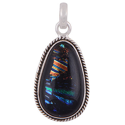 Stunning Twisted wire Around Colorful Gemstone Dichroic Glass Pear Shape 925 Sterling Solid Silver Pendant - R101882-29