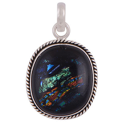 Stunning Twisted wire Around Colorful Gemstone Dichroic Glass Rectangle Shape 925 Sterling Solid Silver Pendant - R101882-34