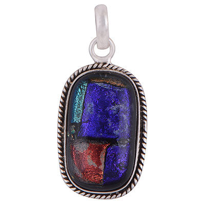 Stunning Twisted wire Around Colorful Gemstone Dichroic Glass Rectangle Shape 925 Sterling Solid Silver Pendant - R101882-38