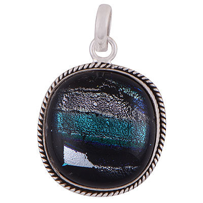 Stunning Twisted wire Around Colorful Gemstone Dichroic Glass Square Shape 925 Sterling Solid Silver Pendant - R101882-41