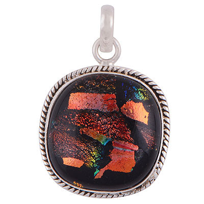 Stunning Twisted wire Around Colorful Gemstone Dichroic Glass Square Shape 925 Sterling Solid Silver Pendant - R101882-42