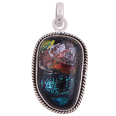 Stunning Twisted wire Around Colorful Gemstone Dichroic Glass Fancy Shape 925 Sterling Solid Silver Pendant - R101882-43