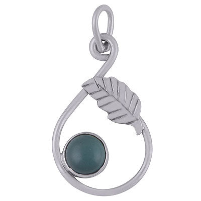 Stunning Textured Leaf Around Aqua Chalcedony Round Shape 925 Sterling Solid Silver Pendant - R101885-11