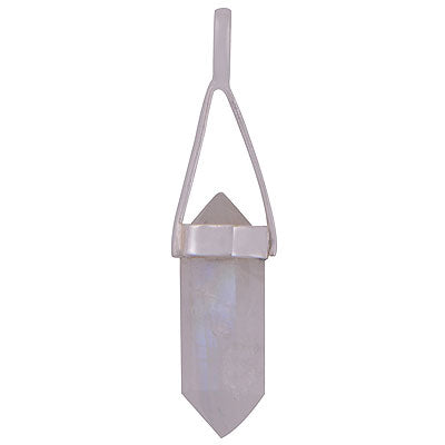 Beautiful Pencil Shape Gemstone Seated Rainbow Moonstone 925 Sterling Solid Silver Pendant - R101886-6