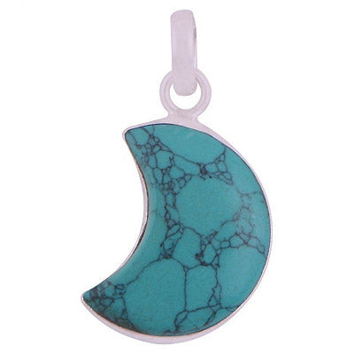 Gorgeous Crescent Gemstone Turquoise Moon Shape 925 Sterling Solid Silver Pendant - R101888-1