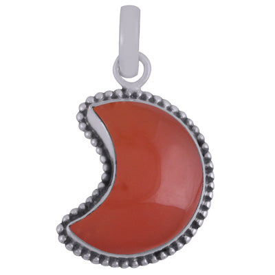 Stunning Rawa Work Around Crescent Carnelian Moon Shape 925 Sterling Solid Silver Pendant - R101889-54
