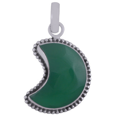 Stunning Rawa Work Around Crescent Green Onyx Moon Shape 925 Sterling Solid Silver Pendant - R101889-55