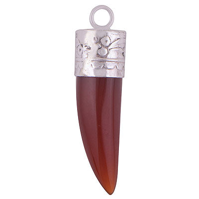 Alluring Handcrafted Work On Tooth Shaped Carnelian 925 Sterling Solid Silver Pendant - R101894-1