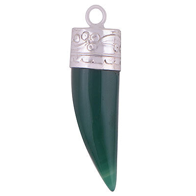 Alluring Handcrafted Work On Tooth Shaped Green Onyx 925 Sterling Solid Silver Pendant - R101894-2