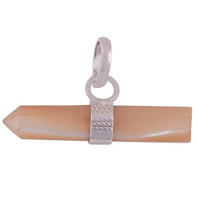 Beautifully Handcrafted Textured Work Pencil Shape Mother of Pearl 925 Sterling Solid Silver Pendant - R101900-8