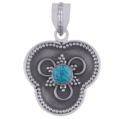 Gorgeous Handcrafted Rawa Work Around Turquoise Round Shape 925 Sterling Solid Silver Pendant - R101903-2