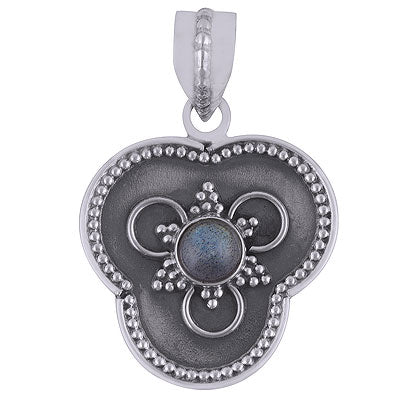 Gorgeous Handcrafted Rawa Work Around Labradorite Round Shape 925 Sterling Solid Silver Pendant - R101903-4