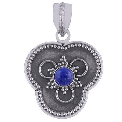 Gorgeous Handcrafted Rawa Work Around Lapis Round Shape 925 Sterling Solid Silver Pendant - R101903-5