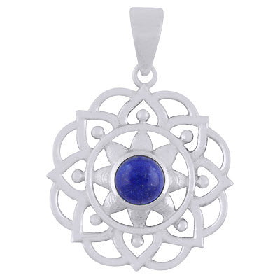 Alluring Flower Work Around Lapis Round Shape 925 Sterling Solid Silver Pendant - R101905-17