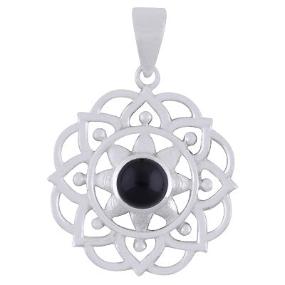 Alluring Flower Work Around Black Onyx Round Shape 925 Sterling Solid Silver Pendant - R101905-20