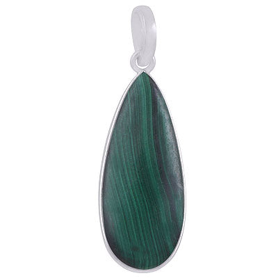 Gorgeous Elongated Gemstone Malachite Pear Shape 925 Sterling Solid Silver Pendant - R101907-12