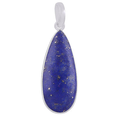 Gorgeous Elongated Gemstone Lapis Pear Shape 925 Sterling Solid Silver Pendant - R101907-3
