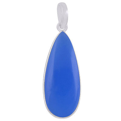 Gorgeous Elongated Gemstone Blue Chalcedony Pear Shape 925 Sterling Solid Silver Pendant - R101907-6
