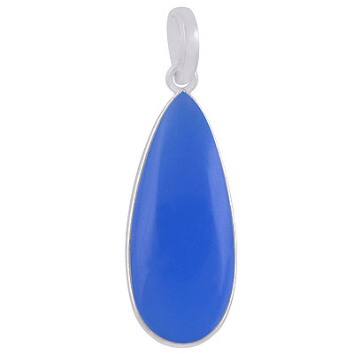 Gorgeous Elongated Gemstone Blue Chalcedony Pear Shape 925 Sterling Solid Silver Pendant - R101907-6