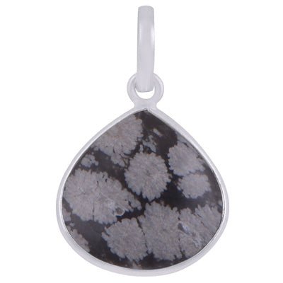Beautiful Gemstone Snowflake Obsidian Pear Shape 925 Sterling Solid Silver Pendant - R101908-11