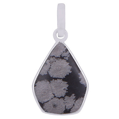 Stunning Gemstone Snowflake Obsidian Pentagon Shape 925 Sterling Solid Silver Pendant - R101909-11